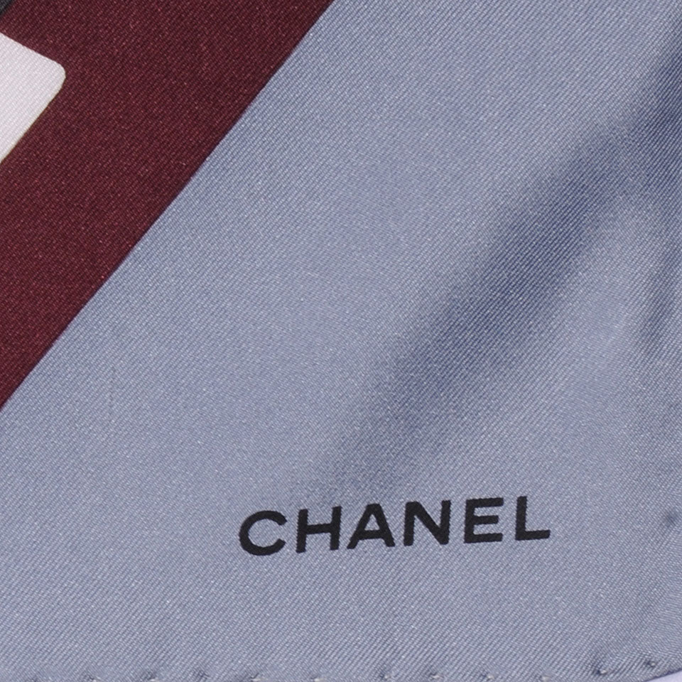Chanel Silk Camellia Geometric Flower Scarf Blue Multicolor 3 of 5