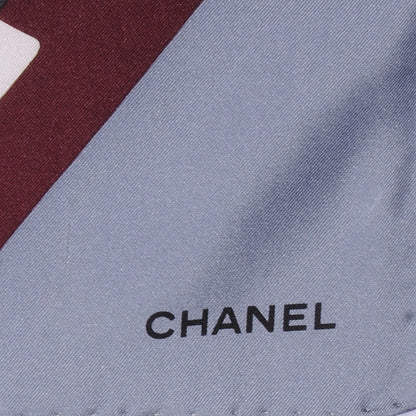 Chanel Silk Camellia Geometric Flower Scarf Blue Multicolor 3 of 5