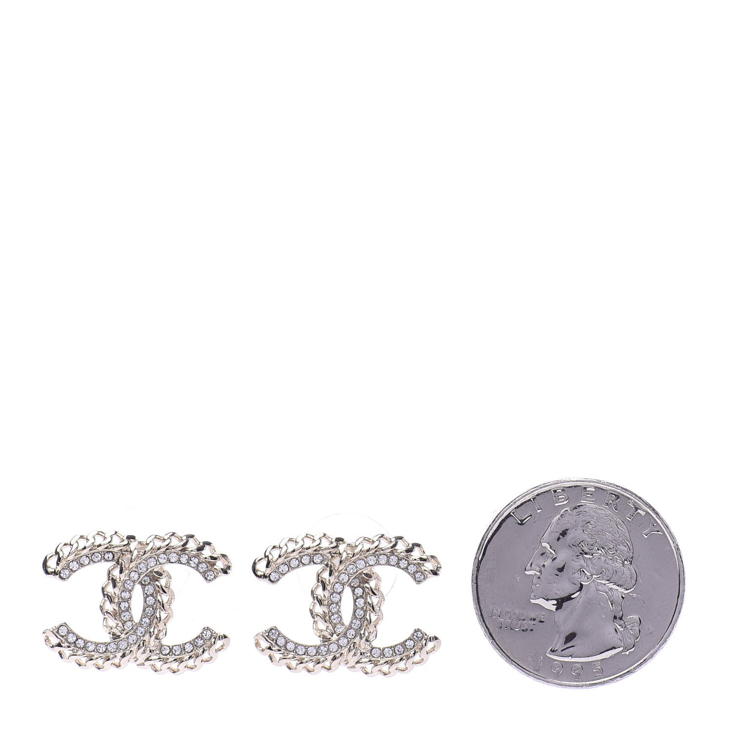 Chanel Crystal Chain CC Earrings Gold 2 of 5