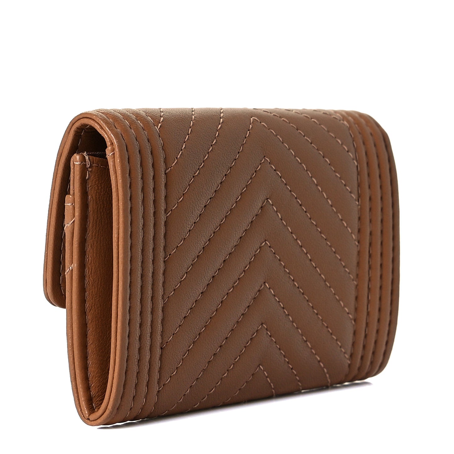 Lambskin Chevron Quilted Boy Card Holder Dark Beige