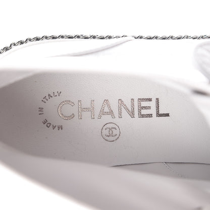 Chanel Crackled Calfskin Pearl Chain CC Combat Short Boots 40 White 8 of 16
