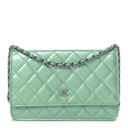 Chanel Patent Quilted Wallet On Chain WOC Blue 1 of 15