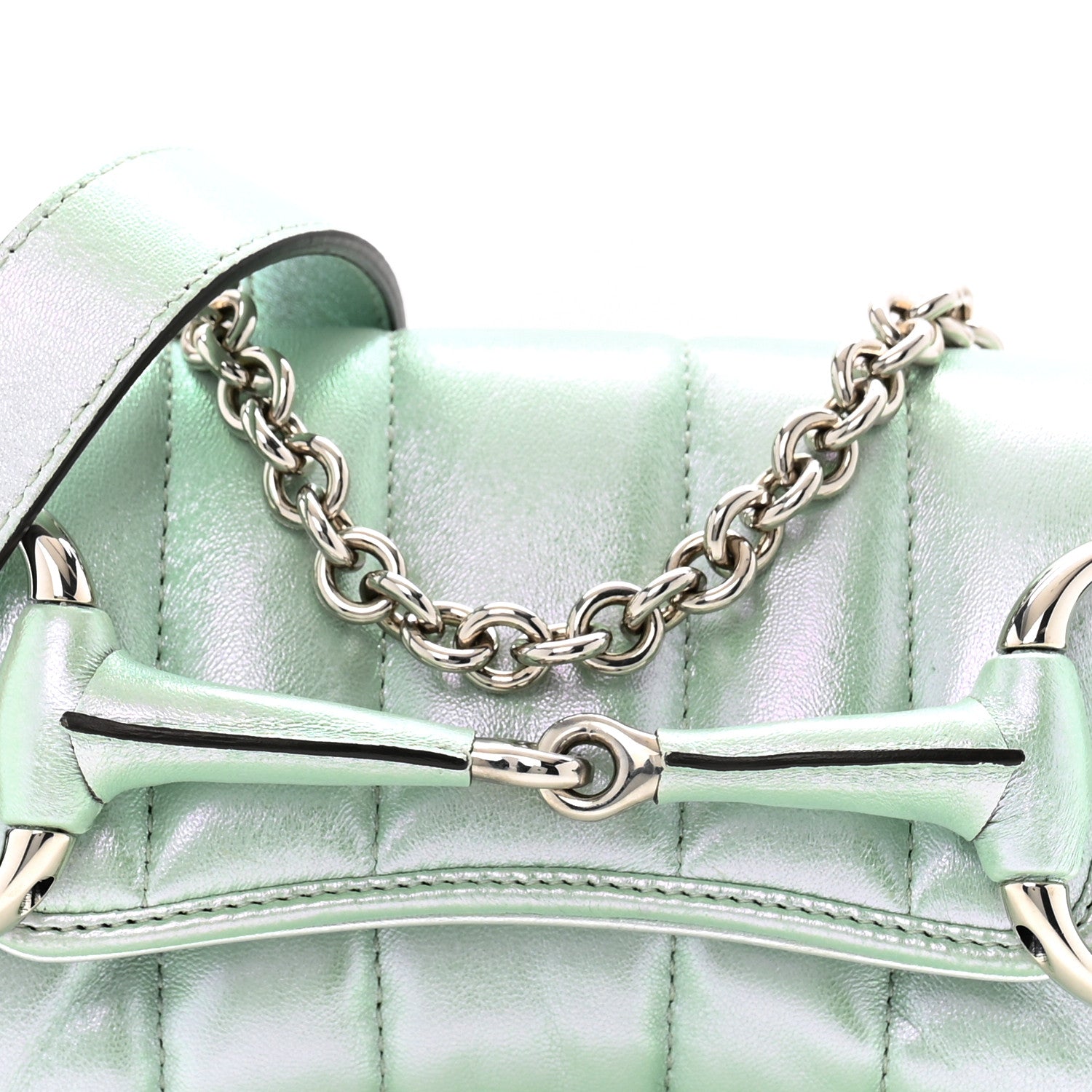 Gucci Iridescent Nappa Vertical Matelasse Small Maxi Horsebit Chain Shoulder Bag Iridescent Salvy Green 8 of 12