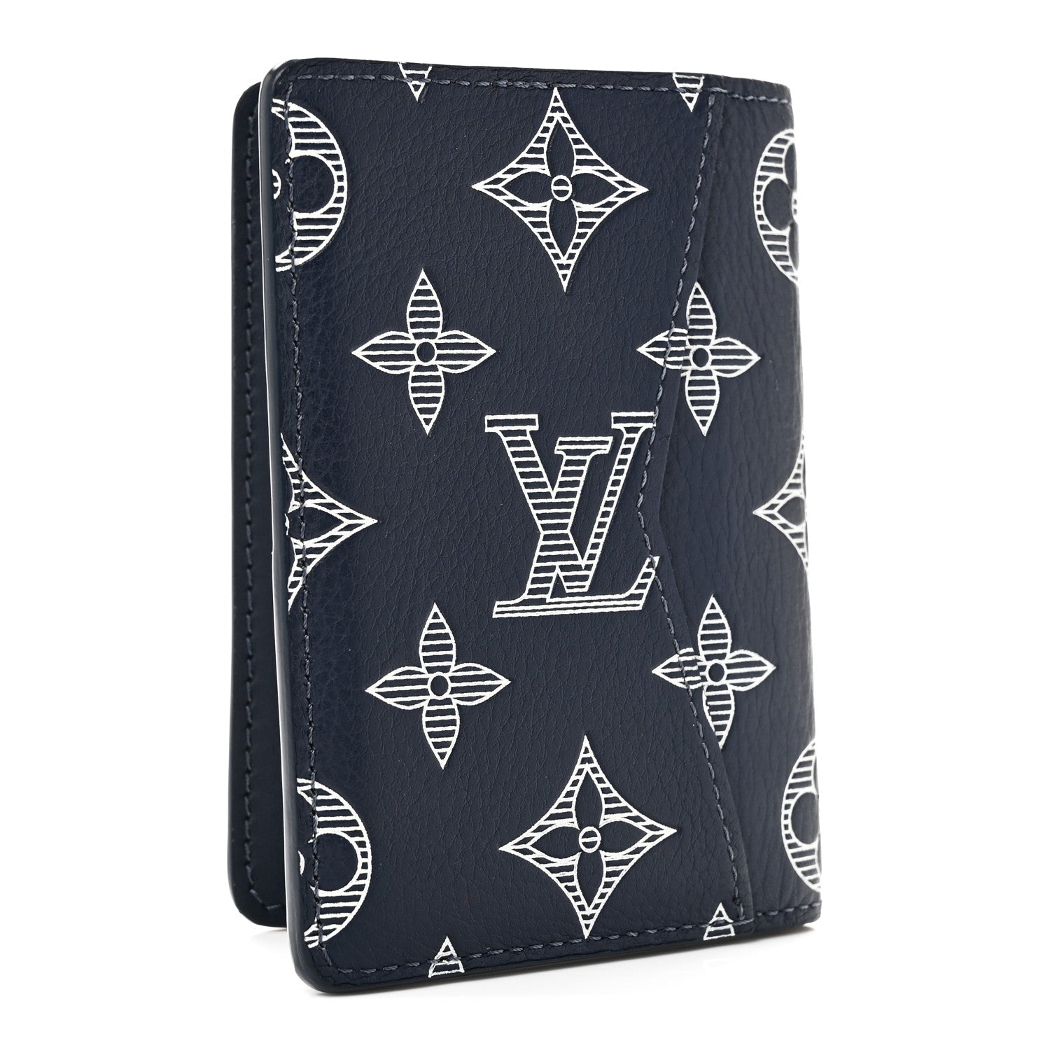 Louis Vuitton Calfskin Monogram Shadow Pocket Organizer Navy Blue White 3 of 7
