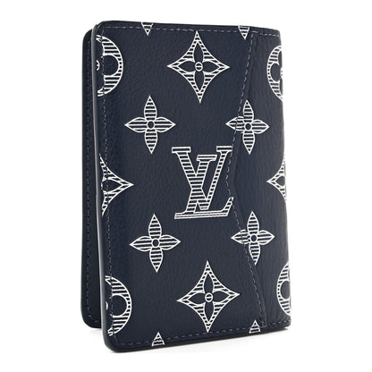 Louis Vuitton Calfskin Monogram Shadow Pocket Organizer Navy Blue White 3 of 7