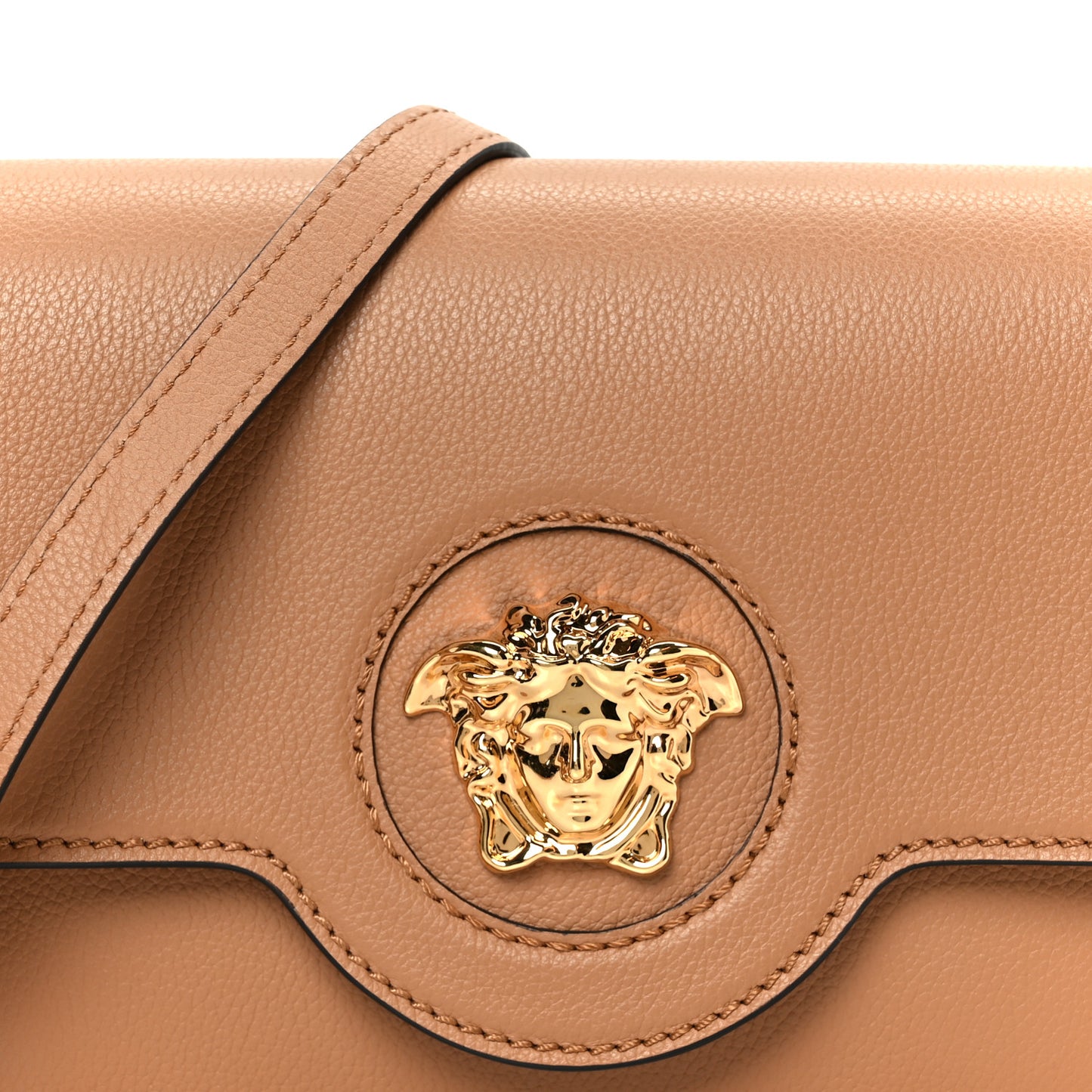 Grained Calfskin La Medusa Flap Shoulder Bag Brown