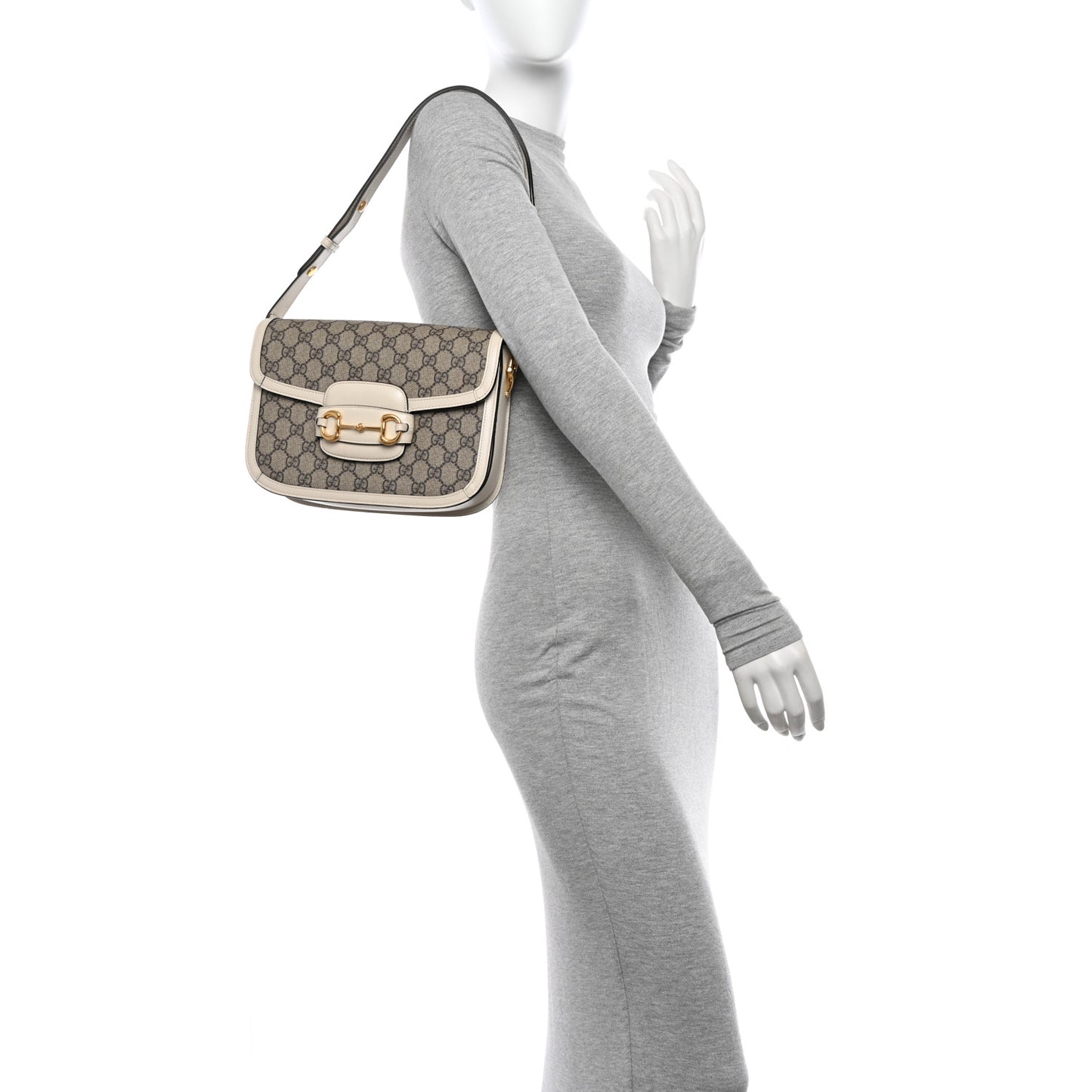 GG Supreme Monogram Horsebit 1955 Shoulder Bag Beige Mystic White