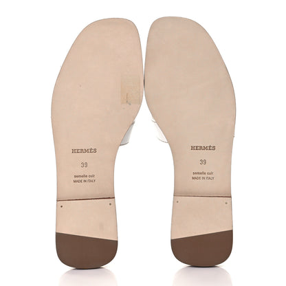 Hermes Box Calfskin Oran Sandals 39 White 6 of 9