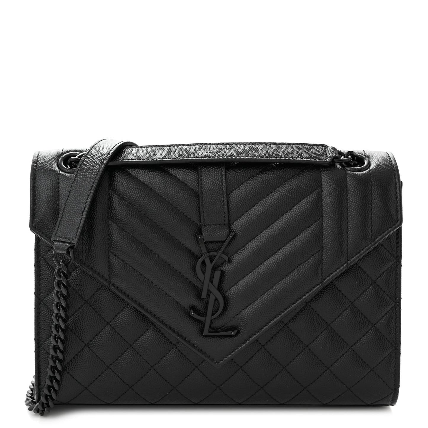 Grain De Poudre Textured Mixed Matelasse Triquilt Medium Monogram Monochrome Satchel Black