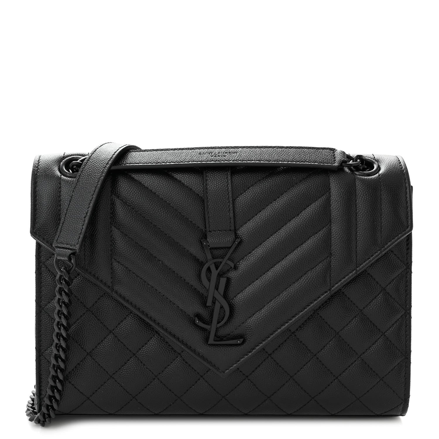 Saint Laurent Grain De Poudre Textured Mixed Matelasse Triquilt Medium Monogram Monochrome Satchel Black 1 of 10
