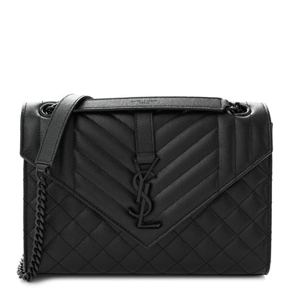 Saint Laurent Grain De Poudre Textured Mixed Matelasse Triquilt Medium Monogram Monochrome Satchel Black 1 of 10