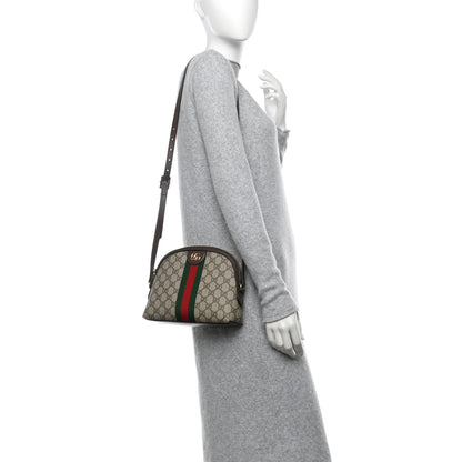 Gucci GG Supreme Monogram Textured Dollar Calfskin Web Small Ophidia Dome Shoulder Bag Beige Ebony New Acero 2 of 11