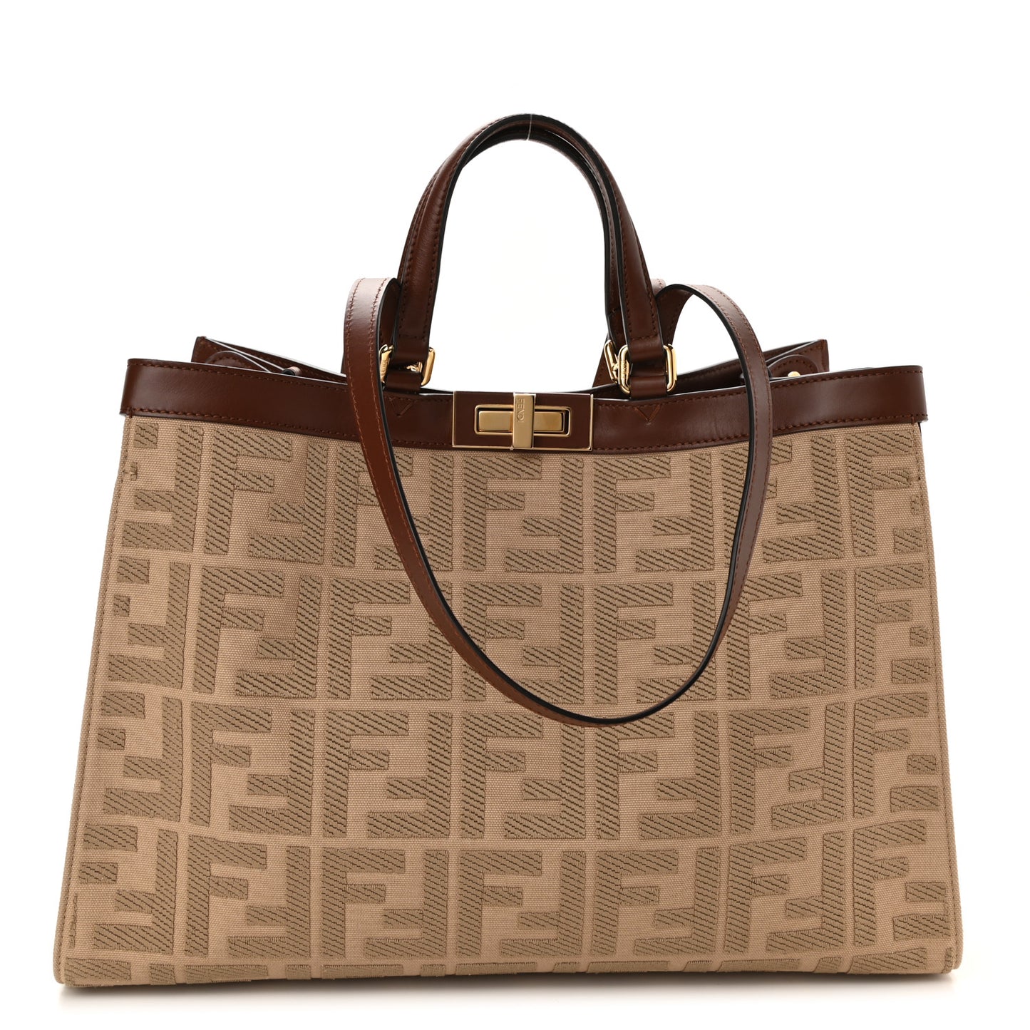 Canvas Vitello King FF Embroidered Medium Peekaboo X-Tote Sand Ghianda