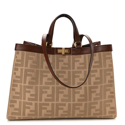 Fendi Canvas Vitello King FF Embroidered Medium Peekaboo X-Tote Sand Ghianda 1 of 12