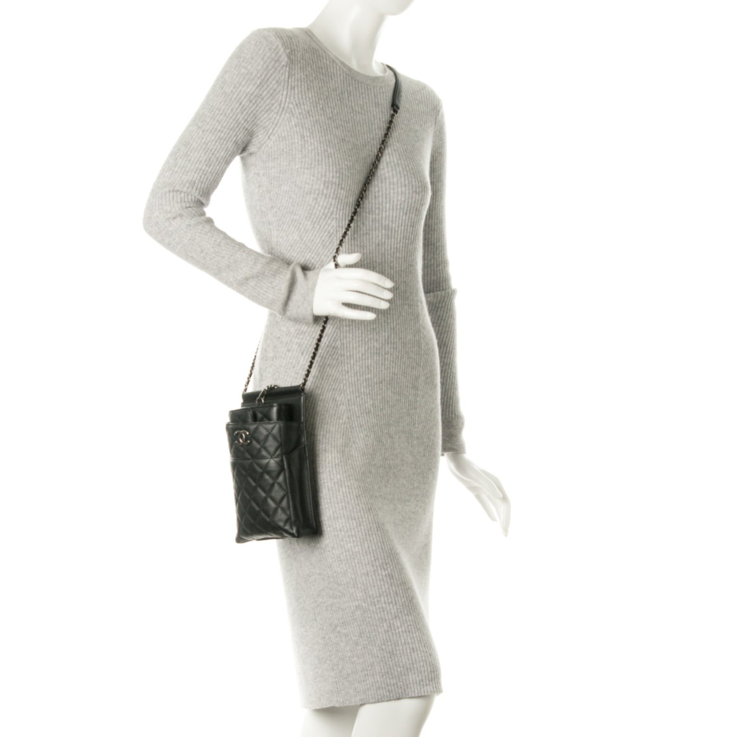 Calfskin Quilted CC Waiter Clutch Clutch With Chain Black