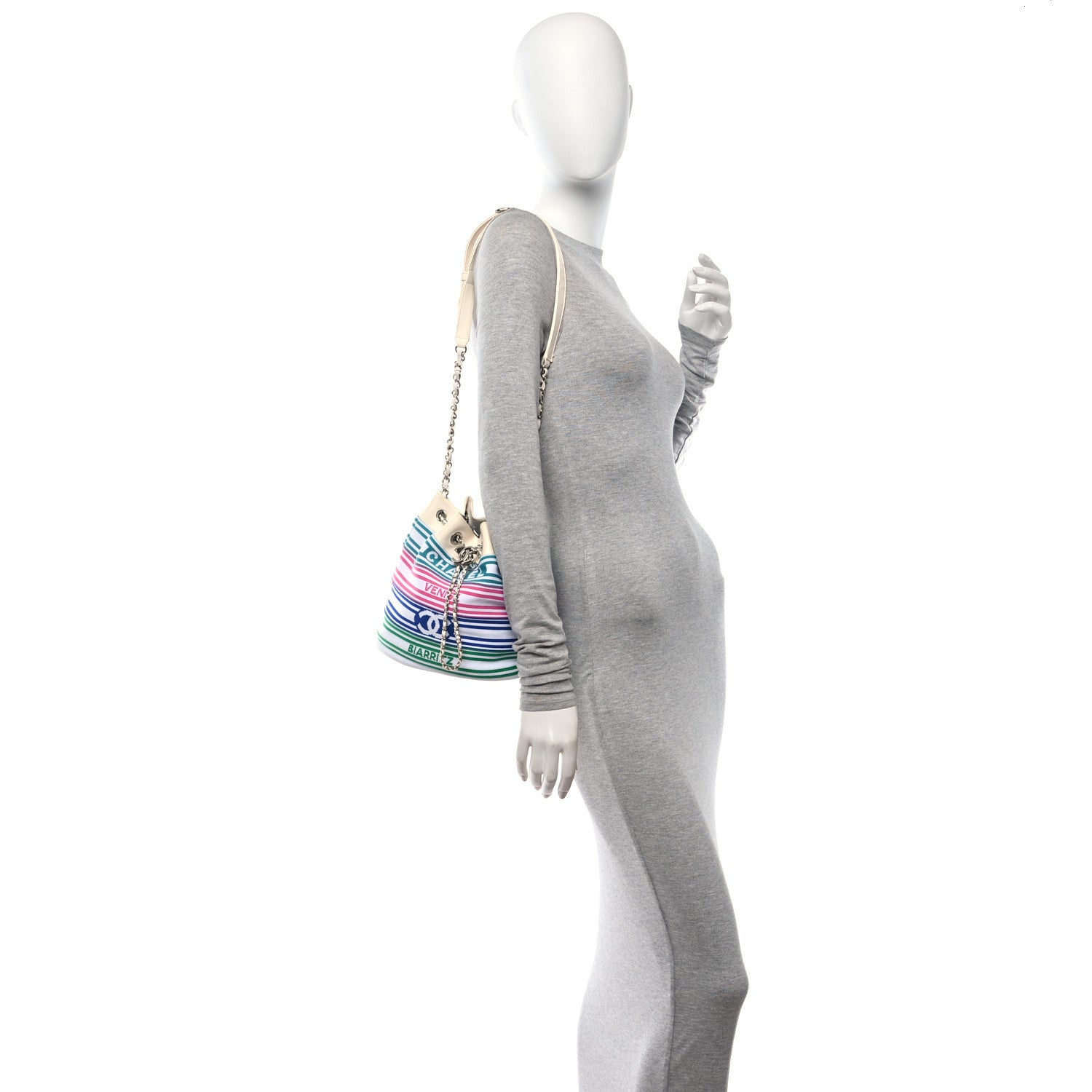 Chanel Mixed Fibers Lambskin Venise Biarritz Drawstring Bucket Bag Multicolor White 2 of 14