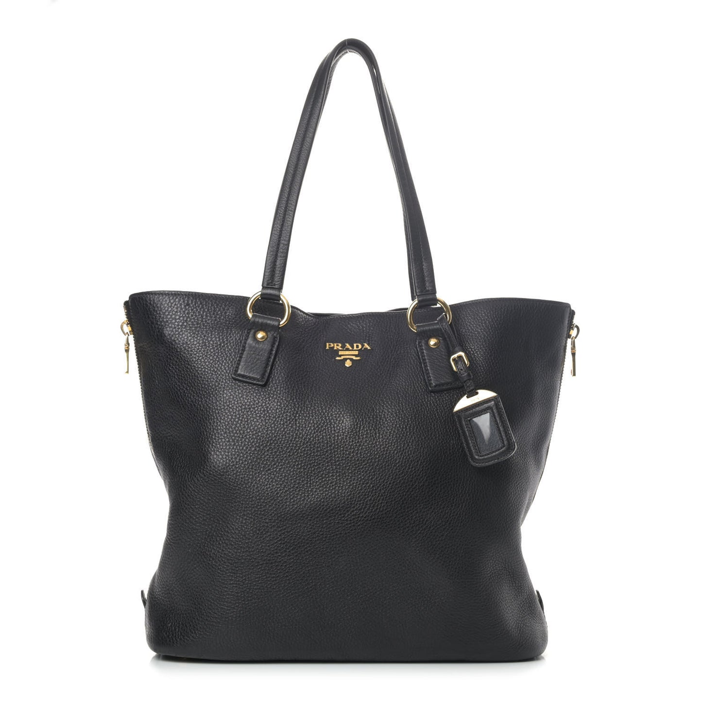 Vitello Daino Side Zip Tote Black