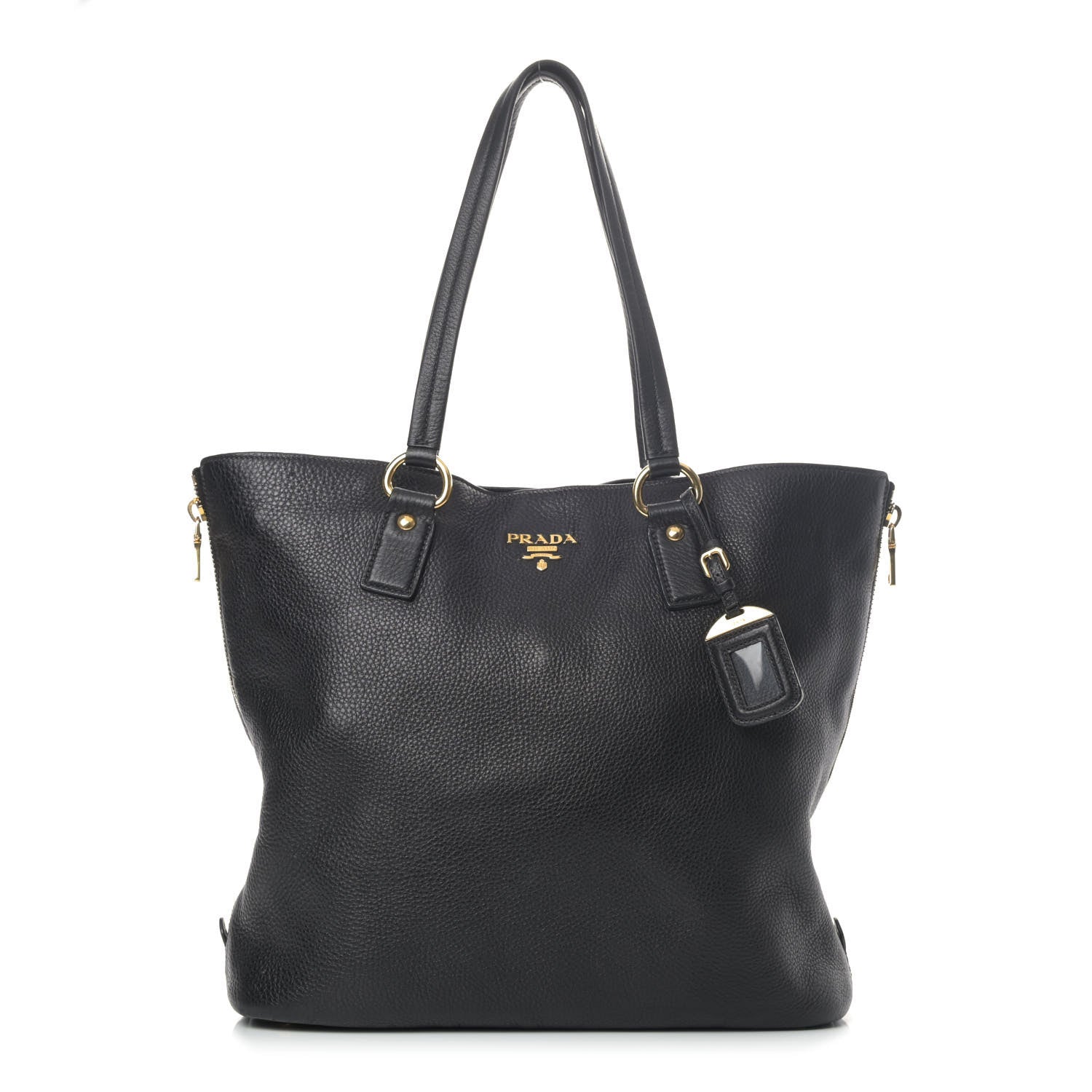 Prada Vitello Daino Side Zip Tote Black 1 of 4
