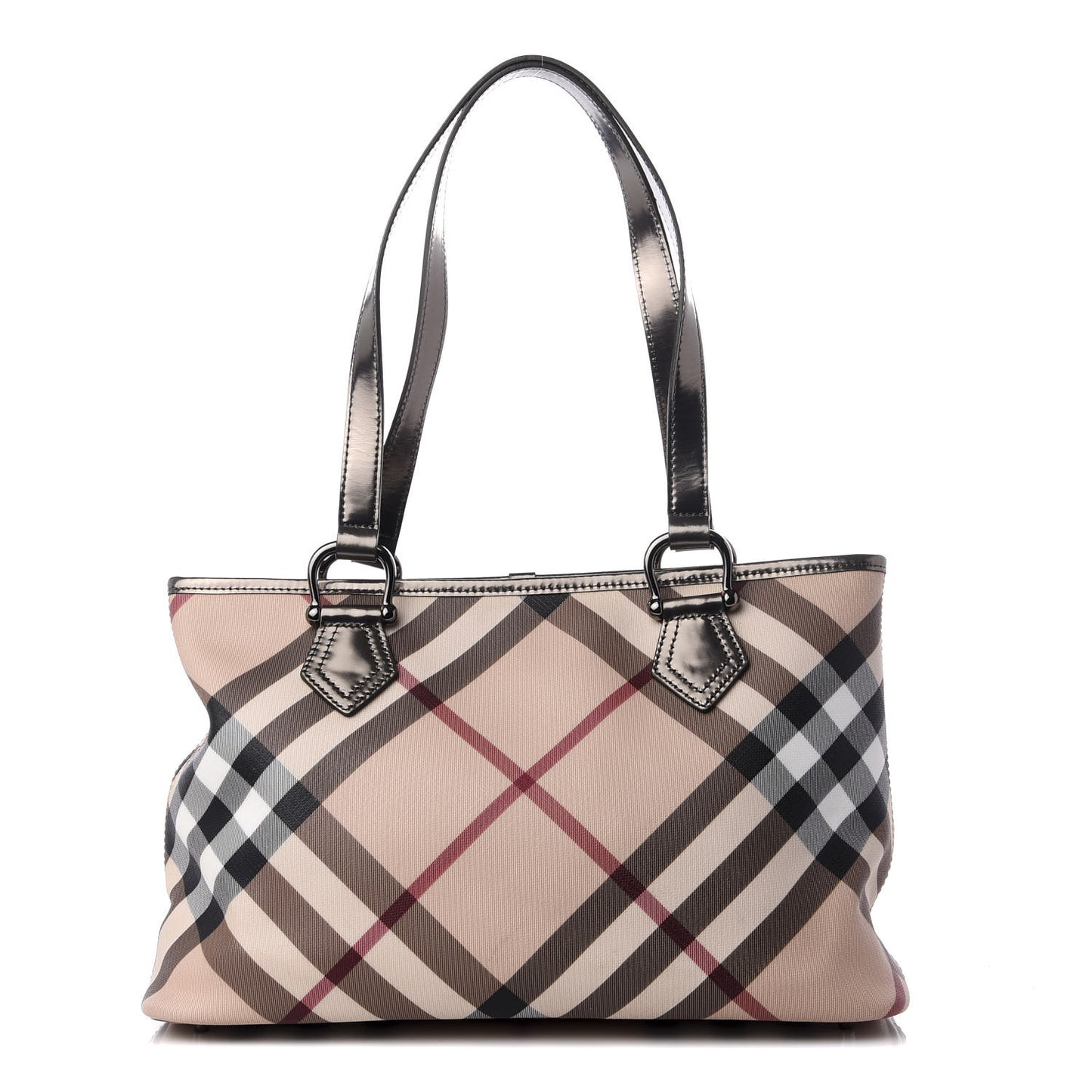 Metallic Calfskin Nova Check Shopper Tote Pewter
