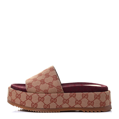 Gucci Canvas GG Monogram Angelina Platform Slide Sandals 37.5 Beige Ruggine 1 of 8