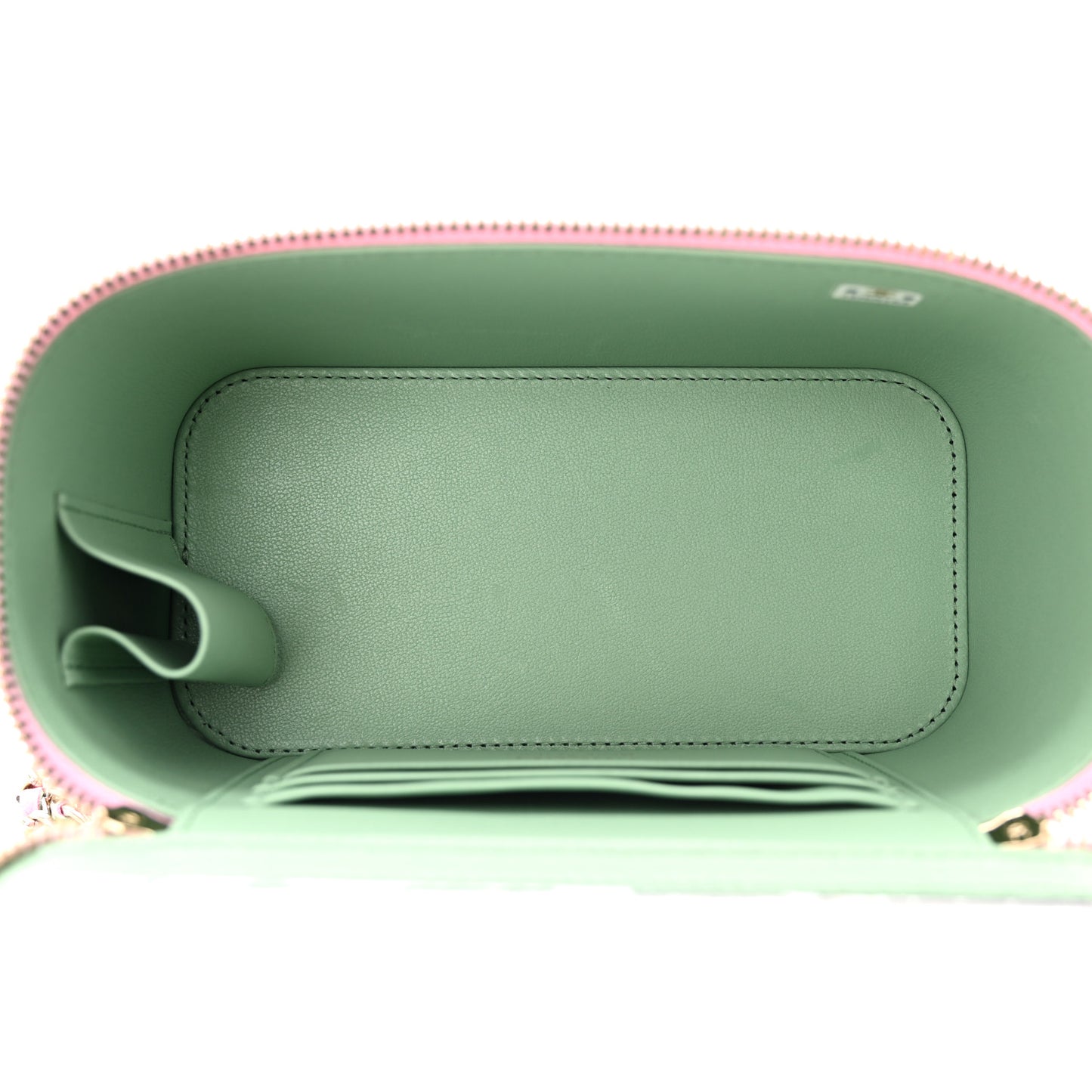 Lambskin Quilted Small Top Handle Vanity Case With Chain Lilac Light Green