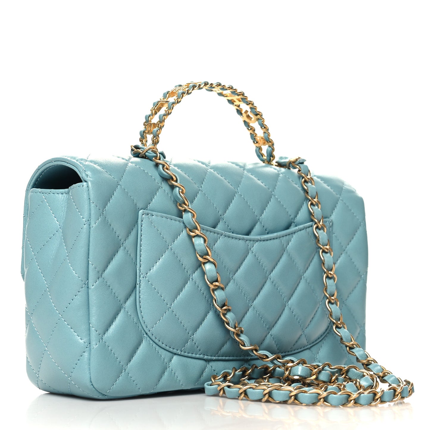 Lambskin Quilted Small Strass On Top Flap Bag Light Blue