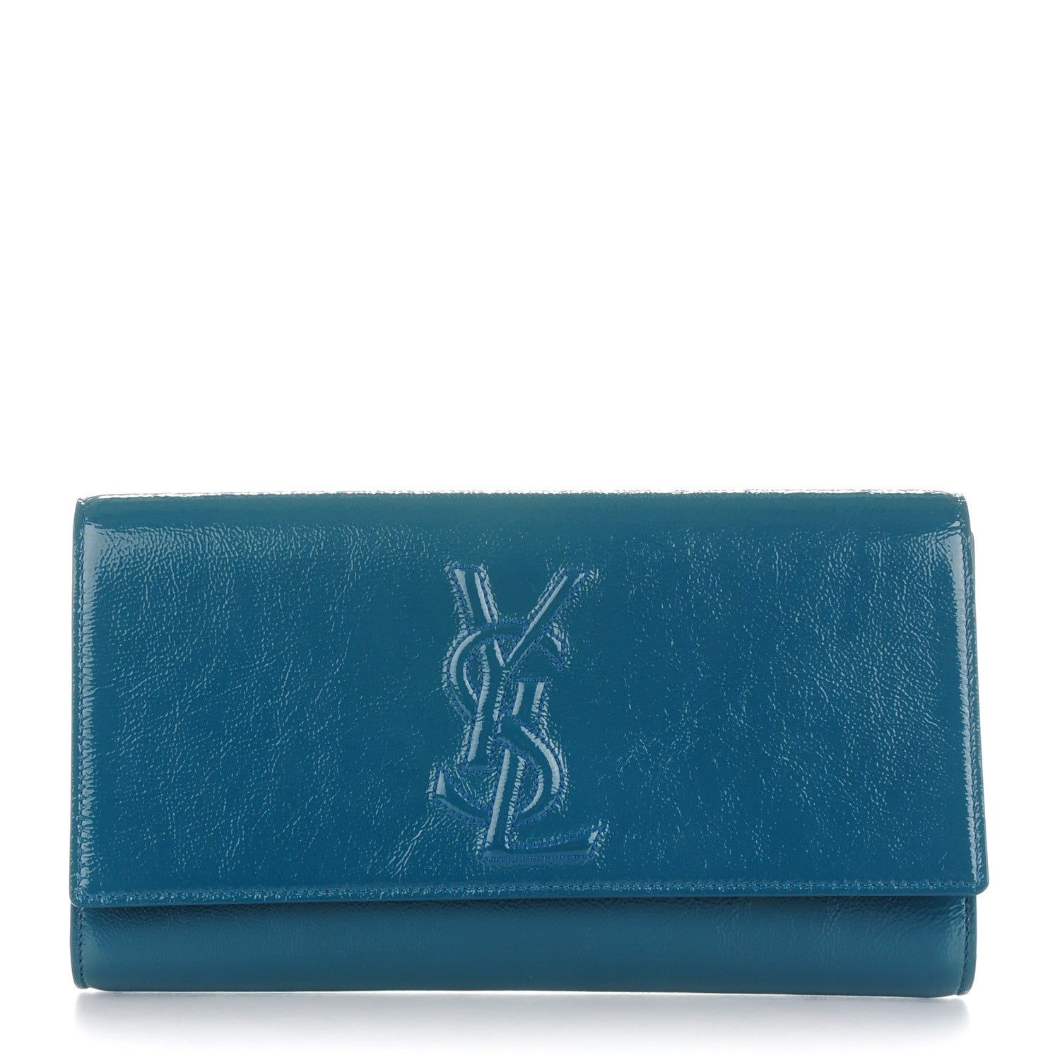 Saint Laurent Textured Patent Monogram Large Belle de Jour Clutch Turquoise 1 of 7