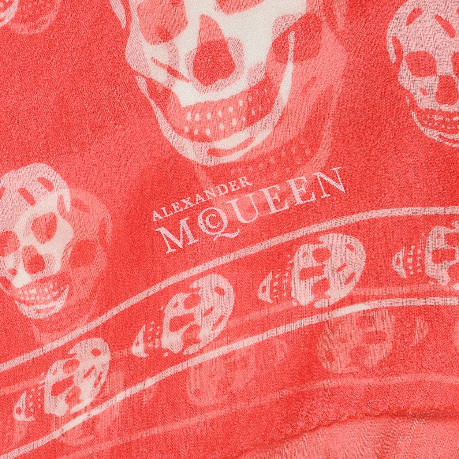 Alexander McQueen Silk Chiffon Skull Scarf Red Ivory 4 of 5