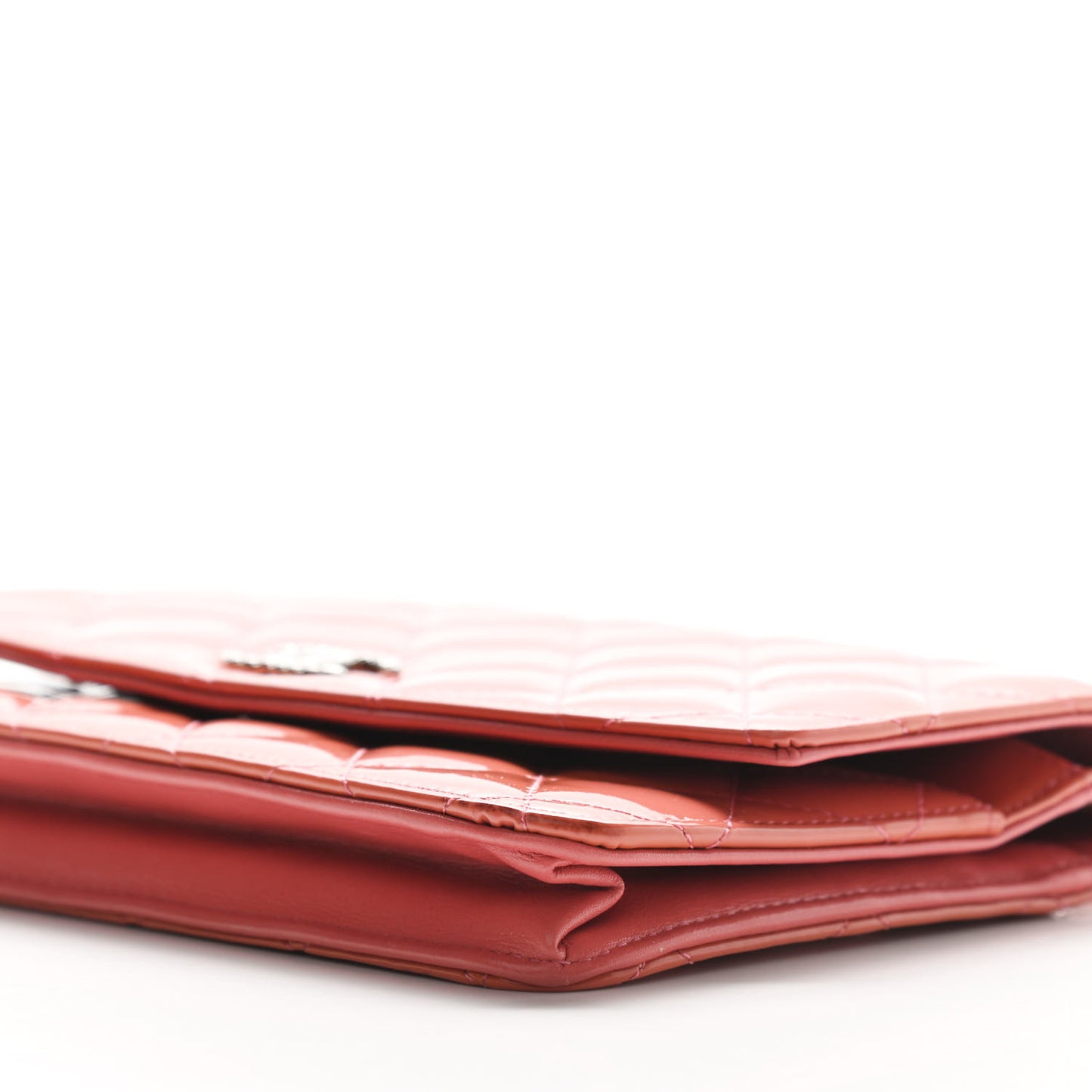 Patent Quilted Brilliant Wallet On Chain WOC Coral