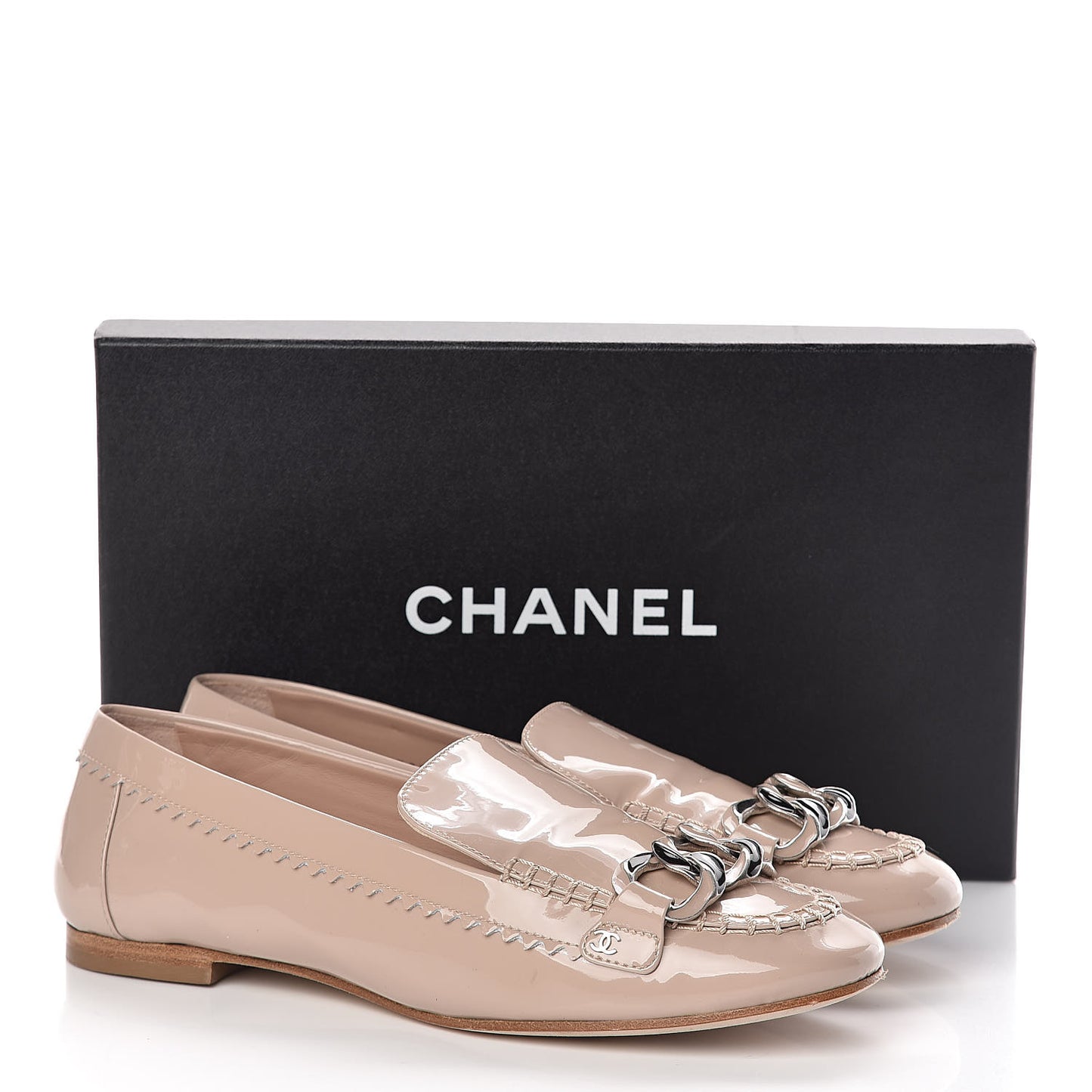 Patent Chain Moccasin Loafers 38.5 Beige