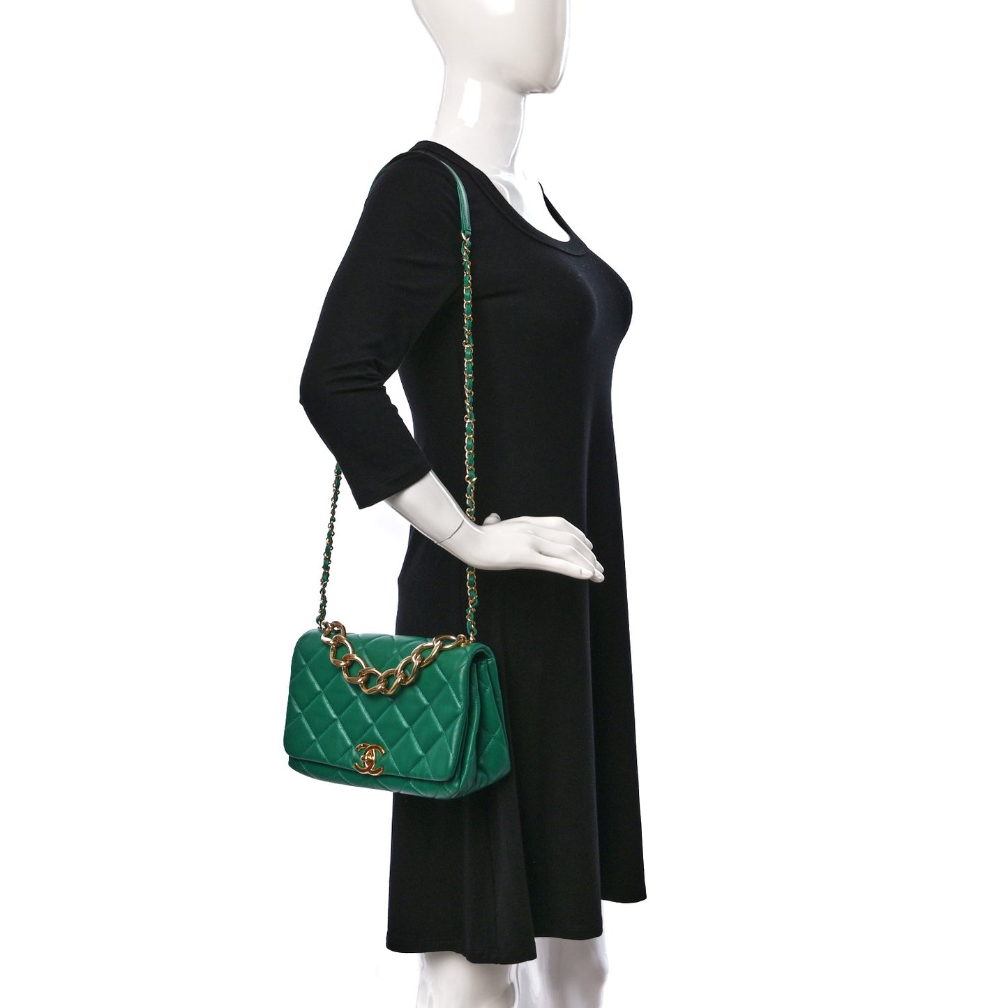 Lambskin Quilted Medium Color Match Flap Green