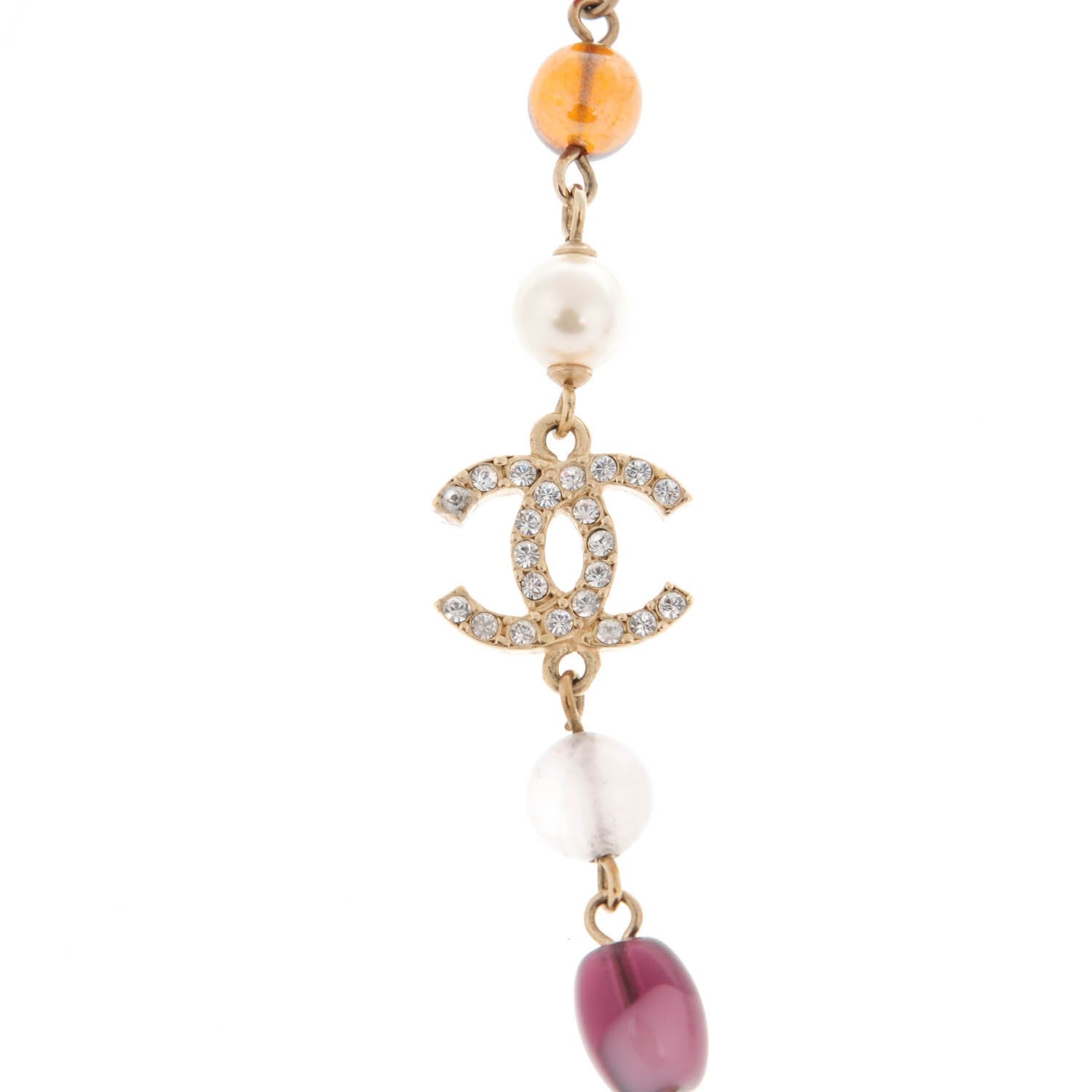 Chanel Crystal Pearl Bead CC Choker Necklace Gold Multicolor 3 of 7