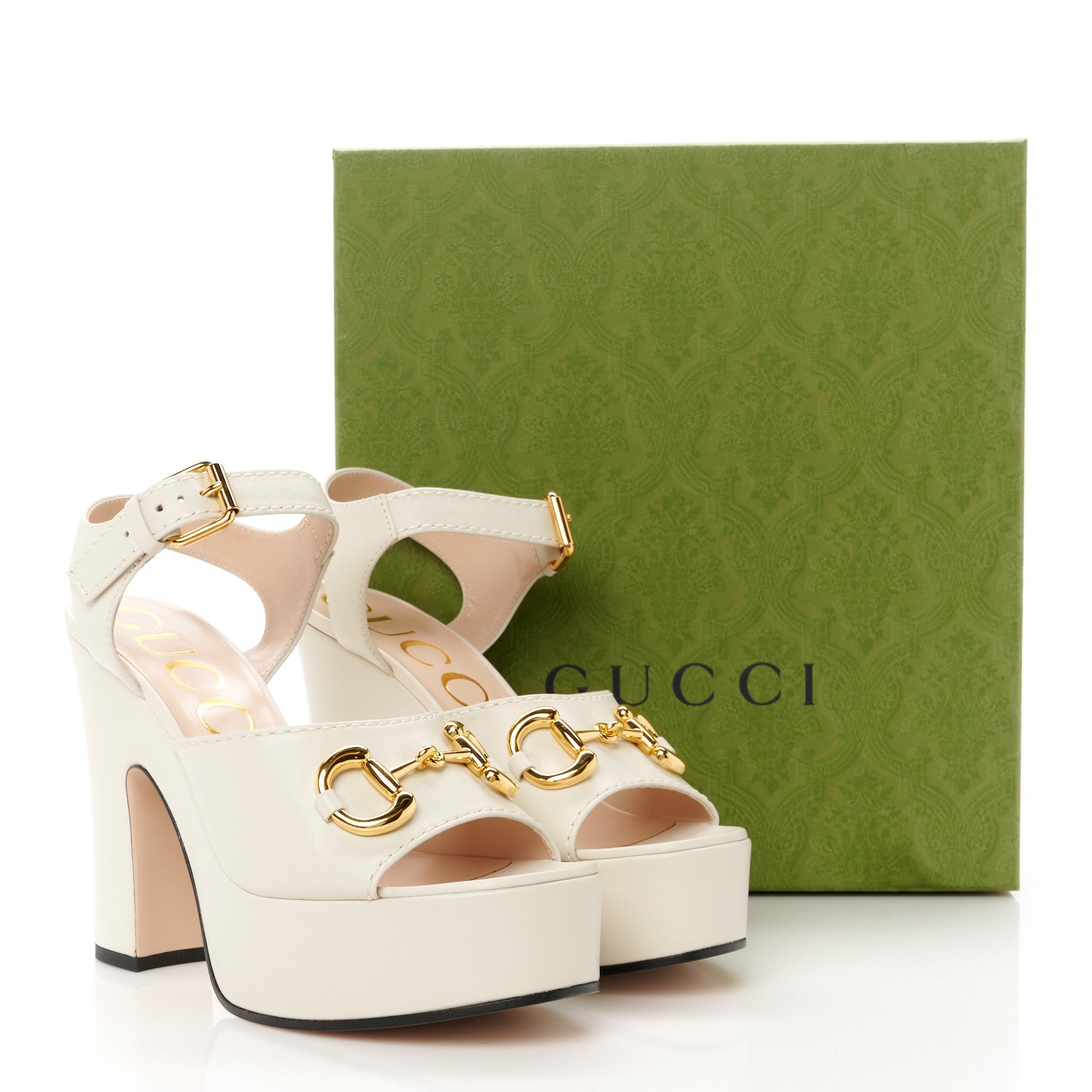 Gucci Nappa Charlotte Horsebit 40/135mm Platform Sandals 39.5 Mystic White 9 of 9