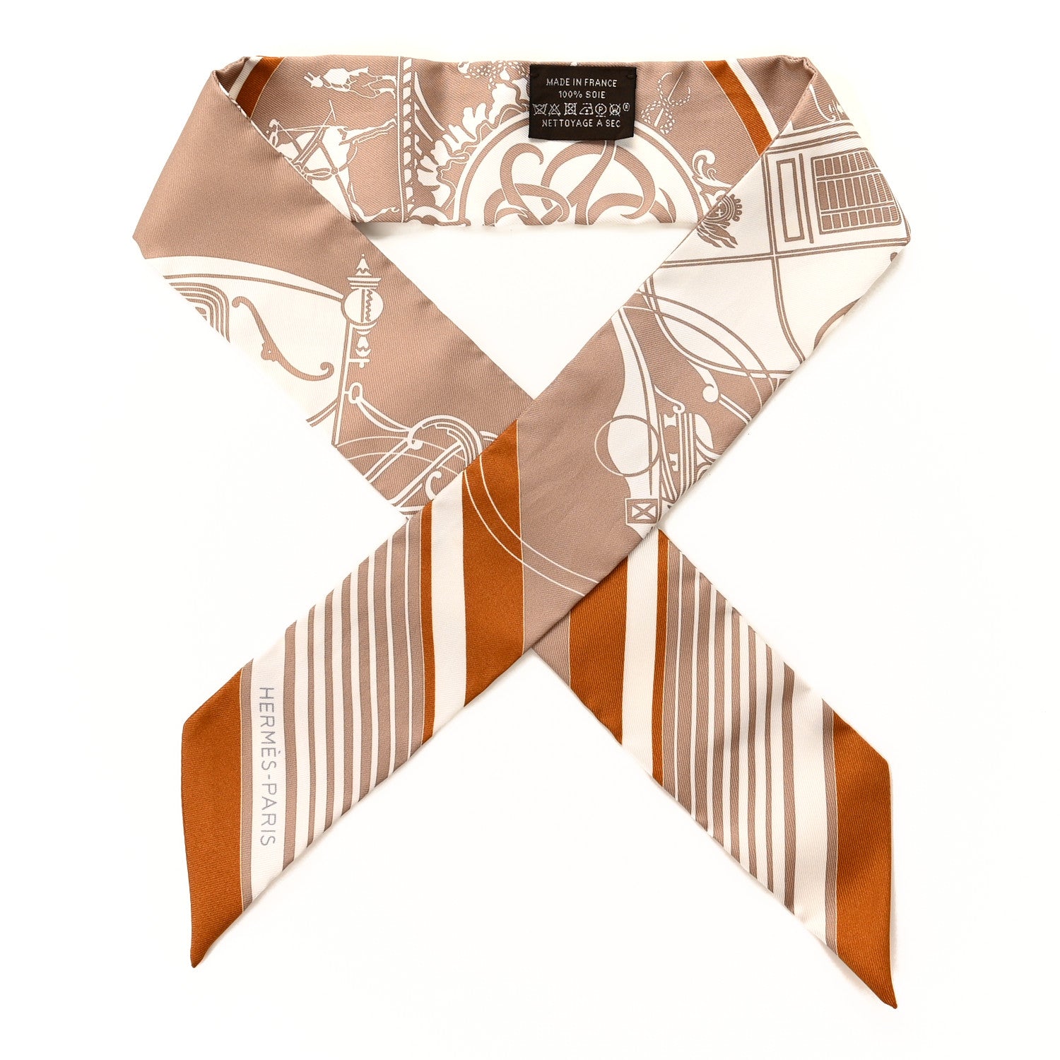 Hermes Silk Ex-Libris Twilly Beige White Caramel 1 of 4