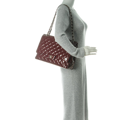 Chanel Patent Quilted Maxi Single Flap Dark Red 2 of 12