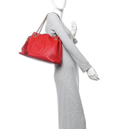 Gucci Pebbled Calfskin Medium Soho Chain Shoulder Bag Tabasco Red 2 of 15