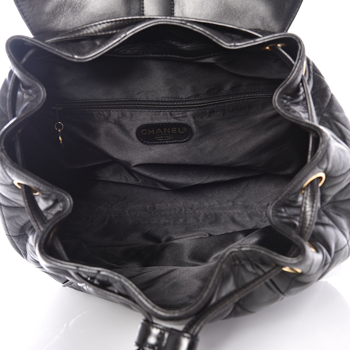 Lambskin Quilted Drawstring Backpack Black