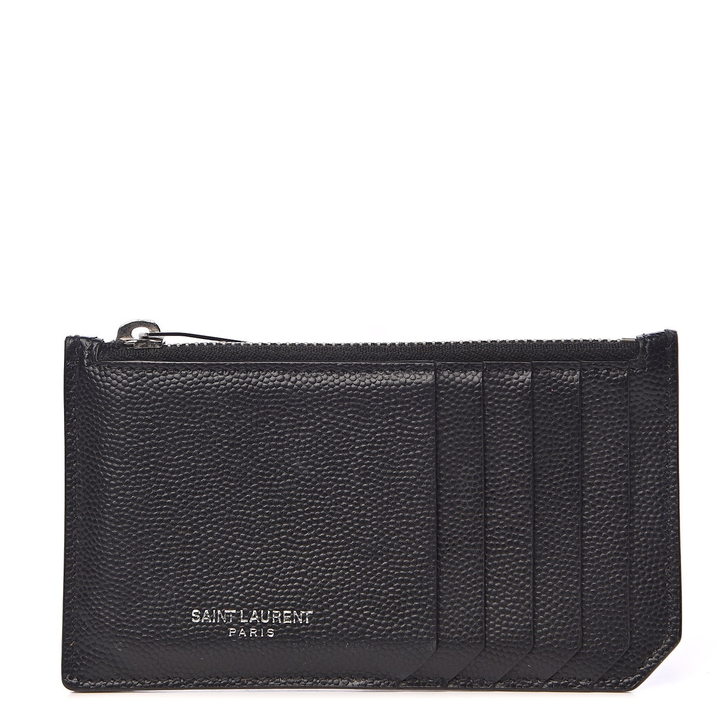 Grained Calfskin 5 Fragments Zip Pouch Card Holder Black
