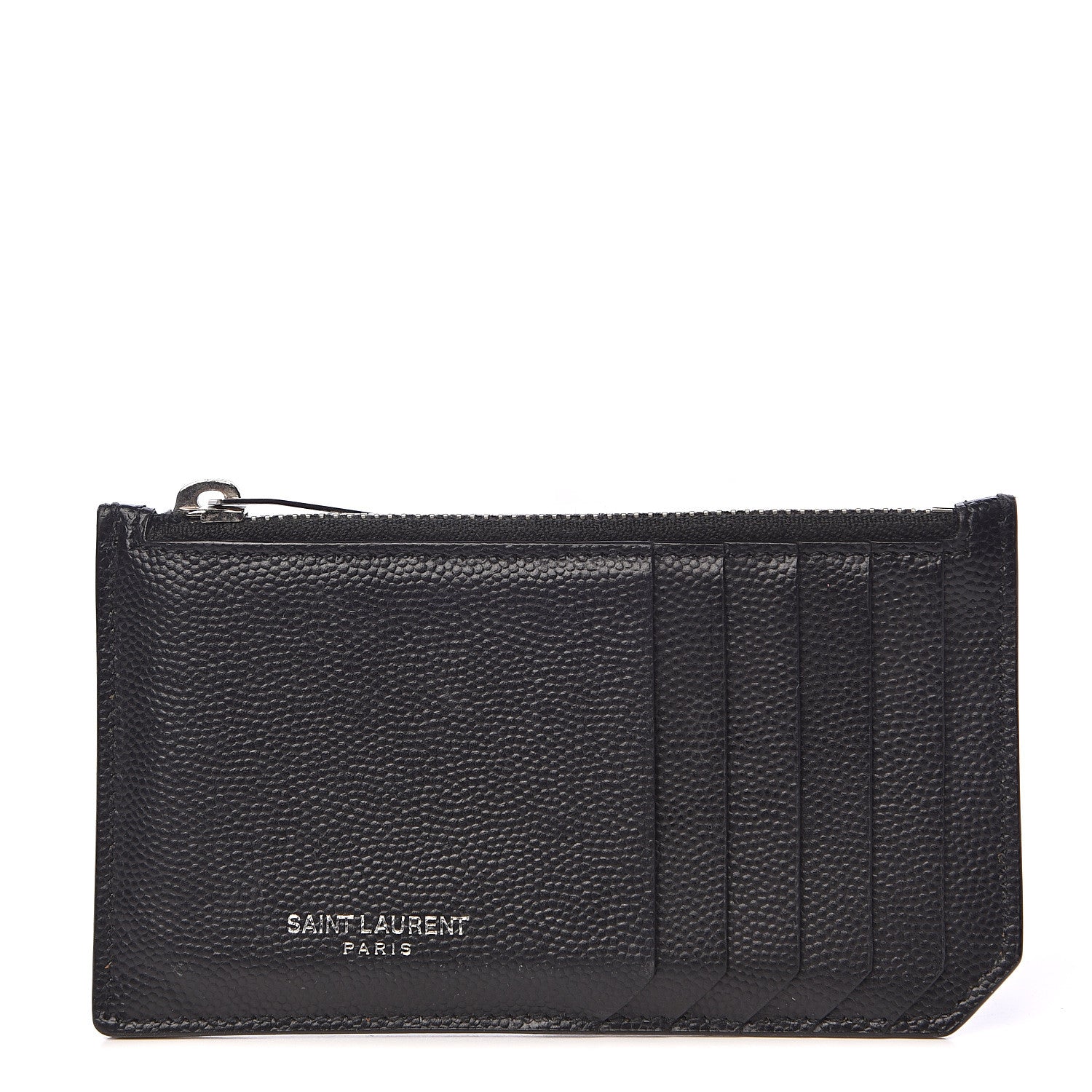 Saint Laurent Grained Calfskin 5 Fragments Zip Pouch Card Holder Black 1 of 7