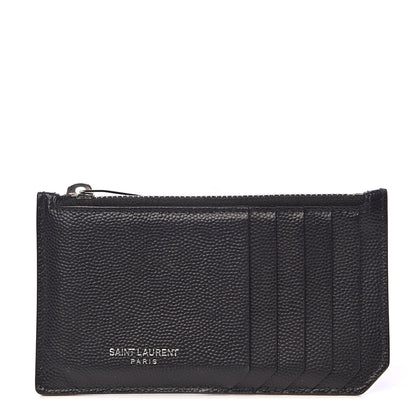 Saint Laurent Grained Calfskin 5 Fragments Zip Pouch Card Holder Black 1 of 7