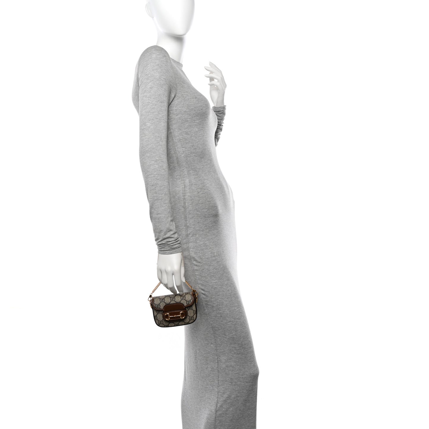 GG Supreme Monogram Azalea Calfskin Web Horsebit 1955 Wallet On Strap Beige Ebony Brown Sugar