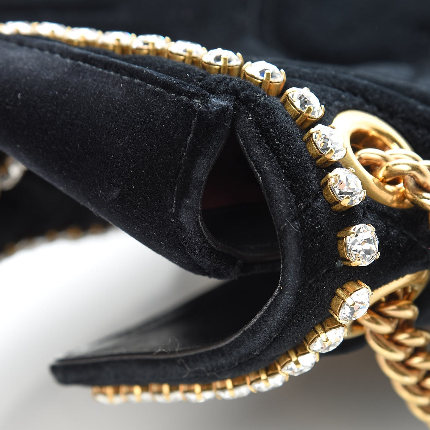 Velvet Matelasse Crystal Medium GG Marmont Shoulder Bag Black