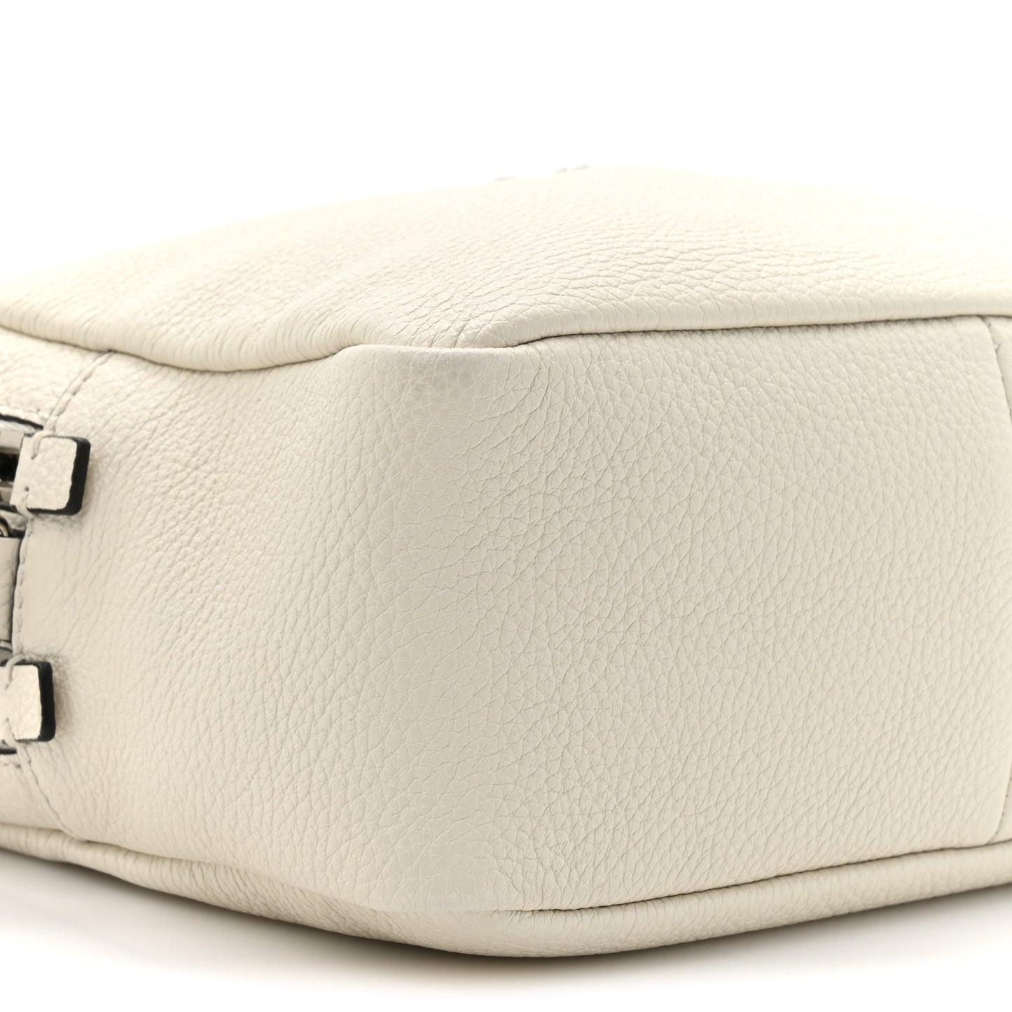 Vitello Daino Soft Medium Double Zip Shoulder Bag White