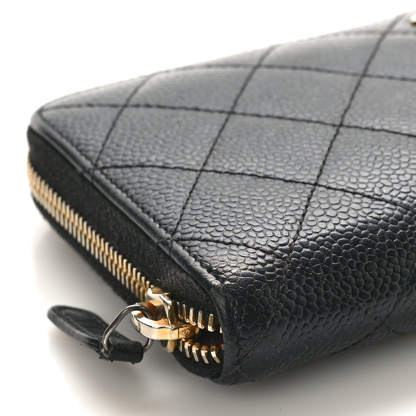 Caviar Quilted Large Gusset Zip Around Wallet Black