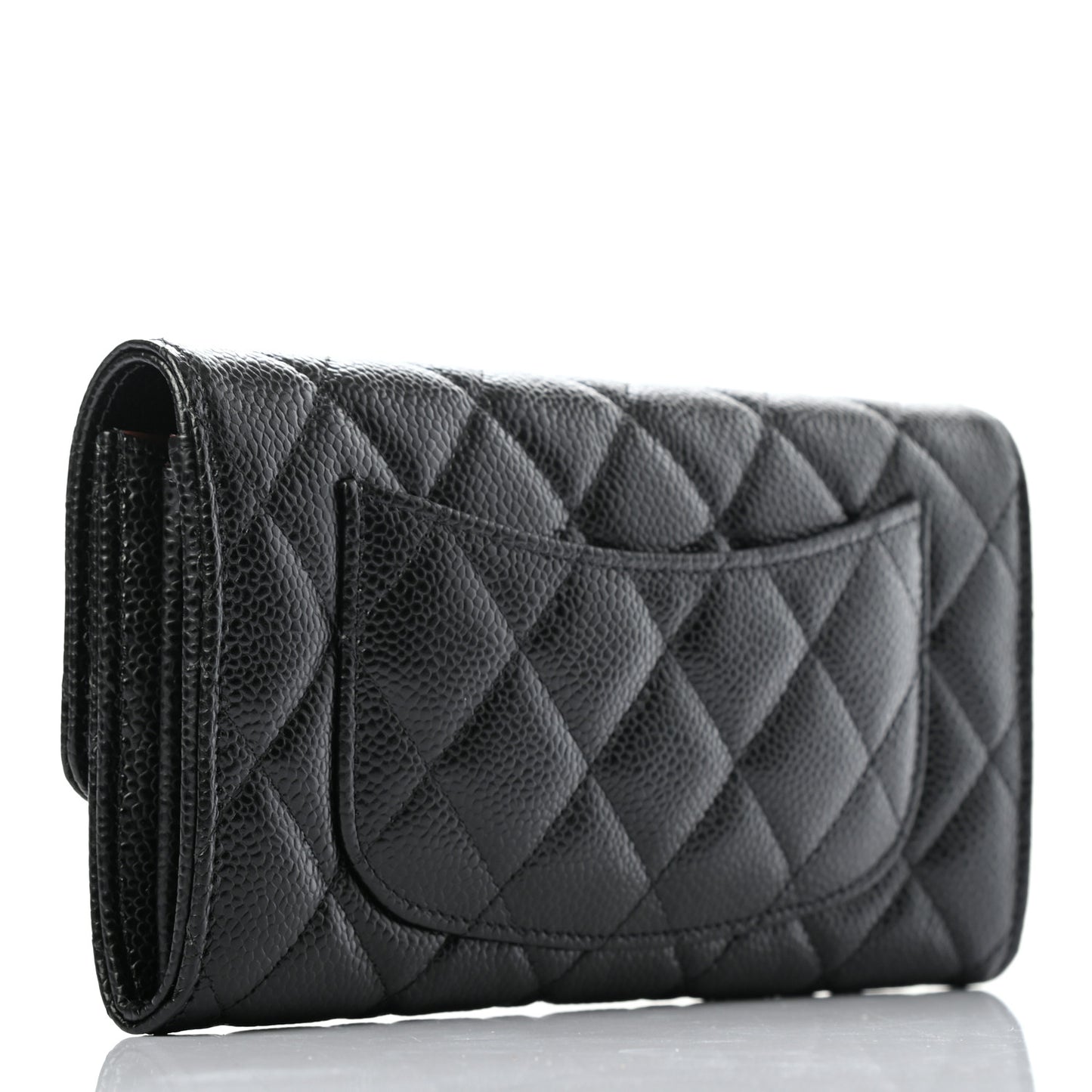Caviar Quilted Large Gusset Flap Wallet Black