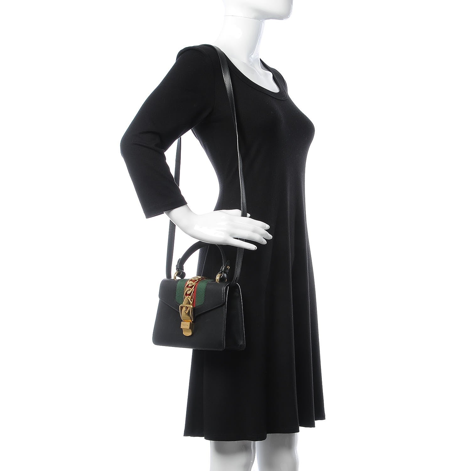 Gucci Calfskin Mini Sylvie Top Handle Bag Black 2 of 13