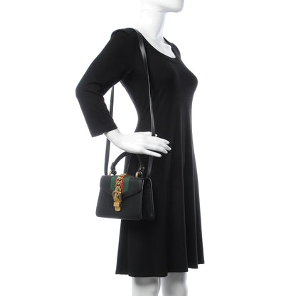 Gucci Calfskin Mini Sylvie Top Handle Bag Black 2 of 13