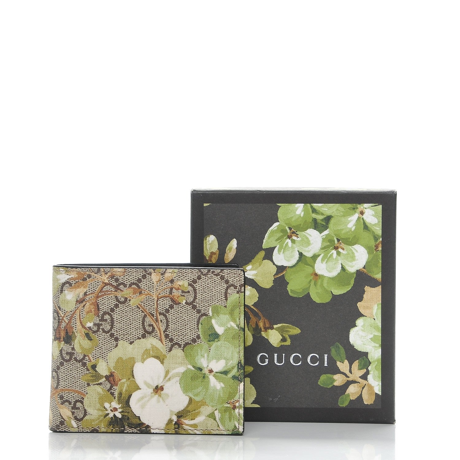 Gucci GG Supreme Monogram Blooms Bi-Fold Wallet Beige New Military Black 9 of 9
