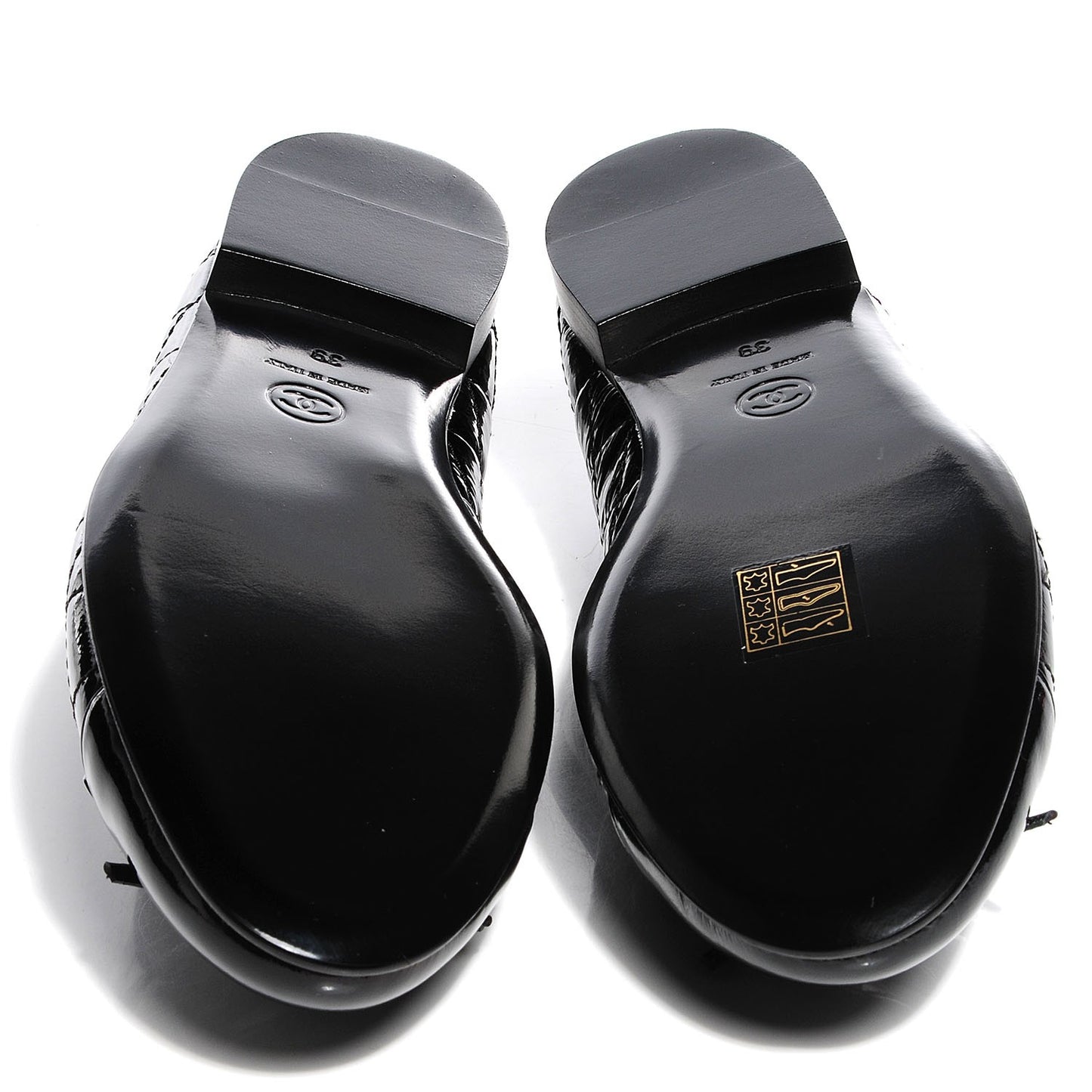Patent Quilted Cap Toe Ballerina Flats 39 Black