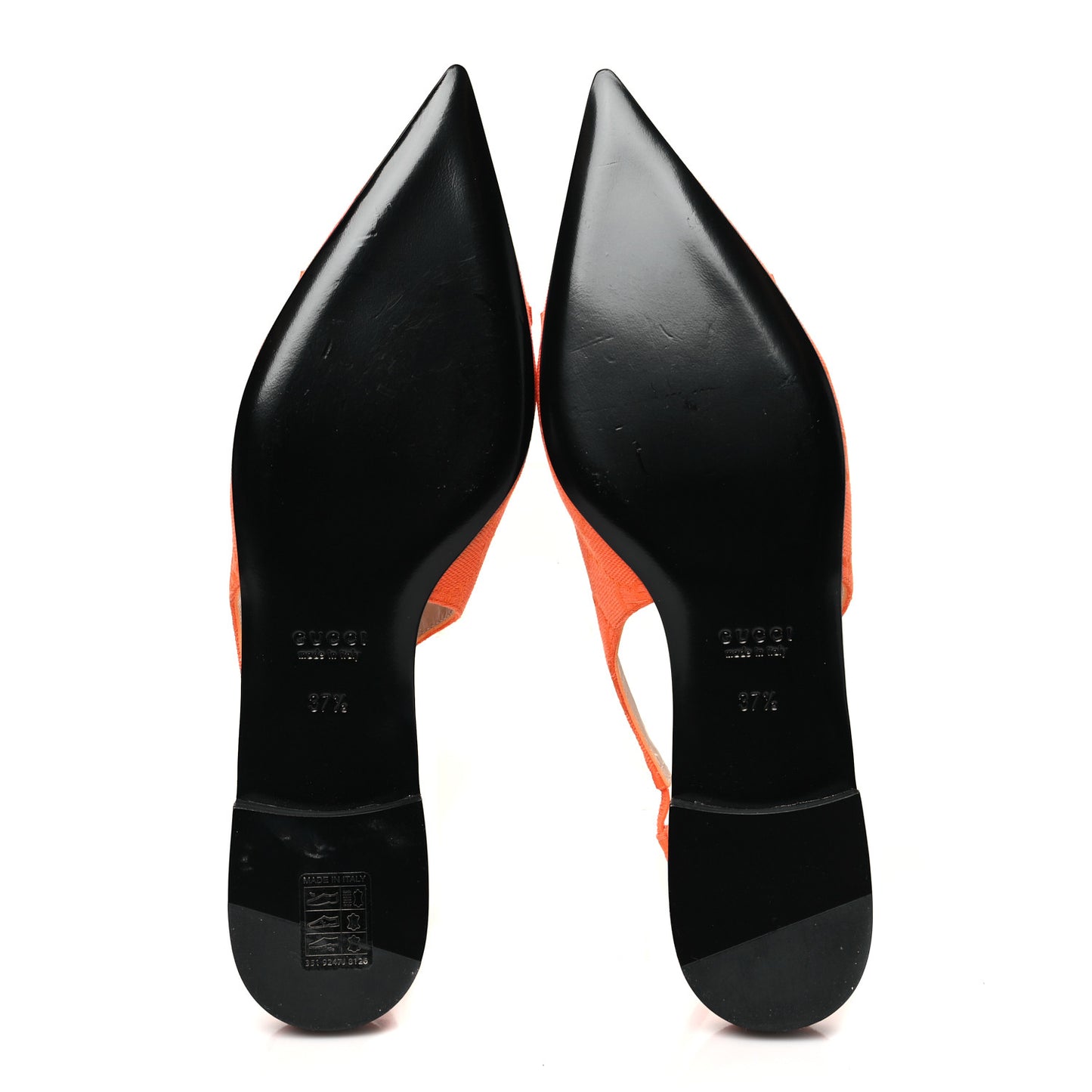 New Canvas GG Monogram Nappa Charlotte Horsebit Womens Slingback Ballet Flat 37.5 Orange